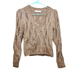 ASTR The Label Size Extra Small XS Light Brown V Neck Sweater NWOT Distressed